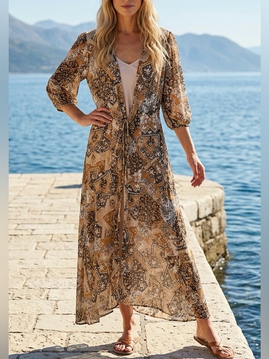 Calvin Klein Dresses & Skirts - Calvin Klein Chiffon Bohemian Patchwork V-Neck Maxi Dress with Slip